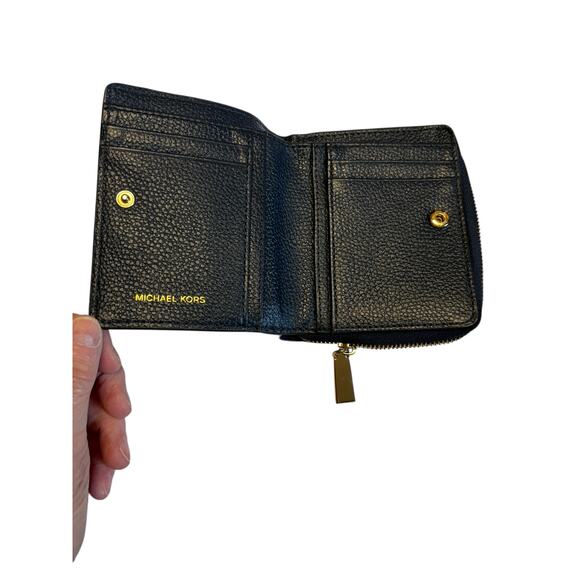 Michael Kors NWOT Portafoglio Jet Set Bifold Wallet Leather Blue Zip Around - Picture 3 of 7